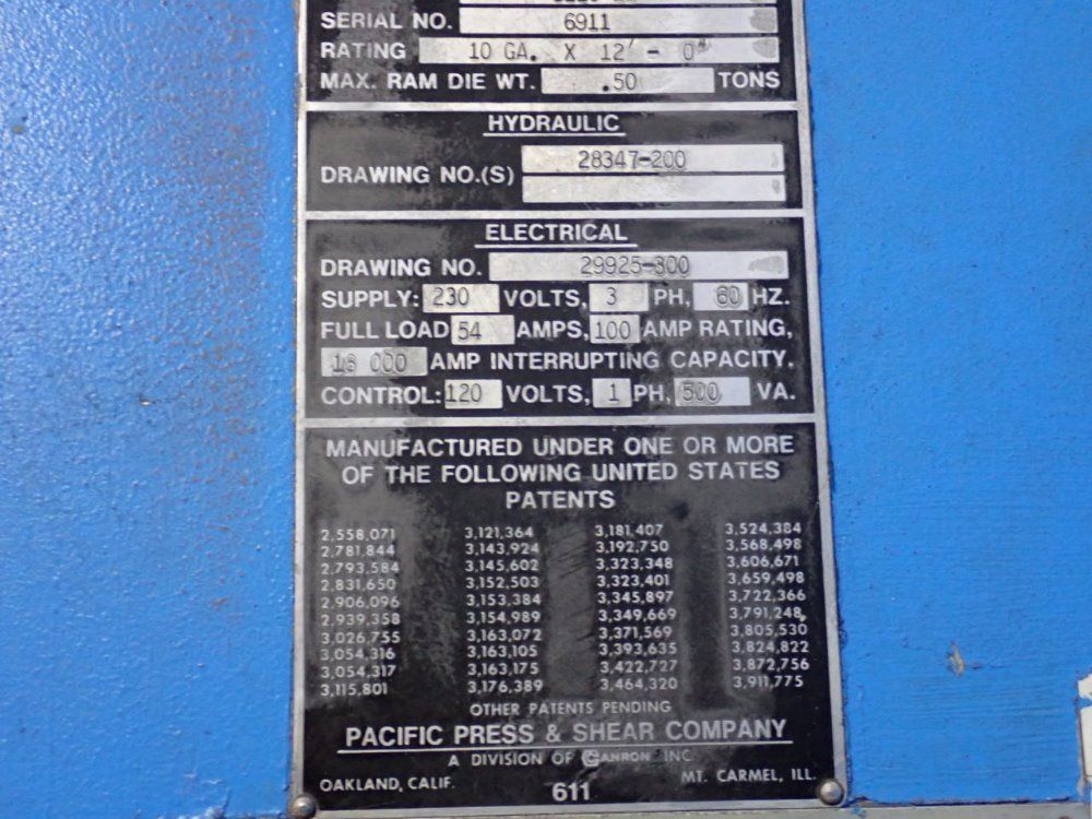 Pacific 12' X 12 Ga J110-12 Press Brake - J110-12