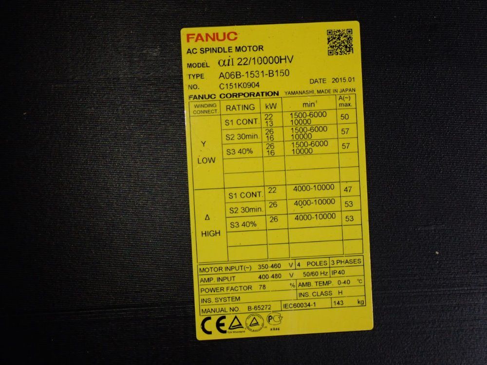 Fanuc 2015 Fanuc A06b1531b150 Ac Spindle Motor