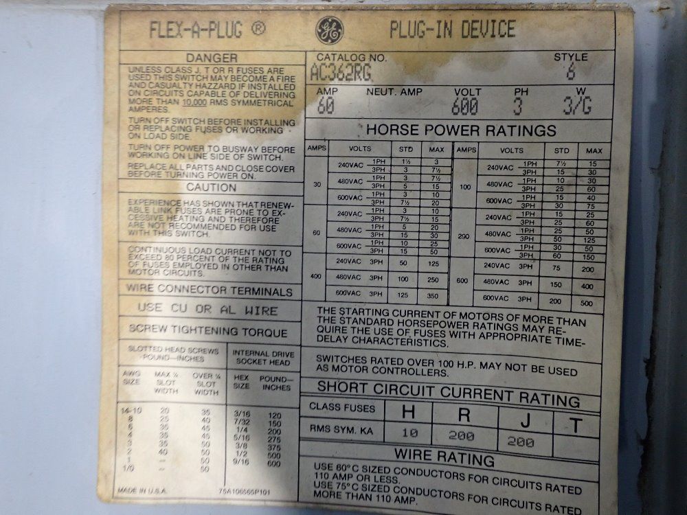 General Electric Fusible Bus Plug
