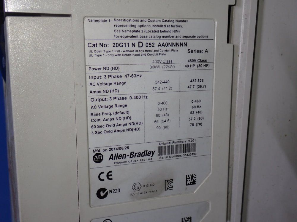Allen Bradley 2014 Allen Bradley 20g11d052aa0nnnn Drive - 20g11d052aa0nnnn