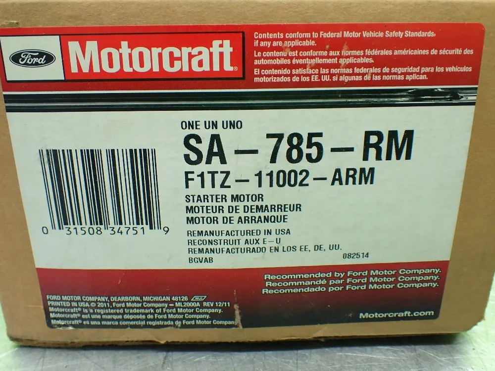 Motorcraft For 2.3l 140ci Gas Mfi Vin M - 2 Valve Sohc Starter Motor, Remanufactured - Sa-785-rm