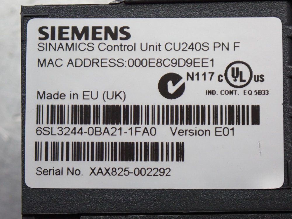 Siemens 0.5hp Sinamics Power Module 240 Ver.b01 - 6sl3224-0be13-7ua0