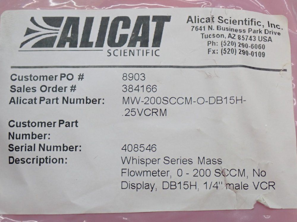 Alicat Scientific Sccm Gasair Flow Meter