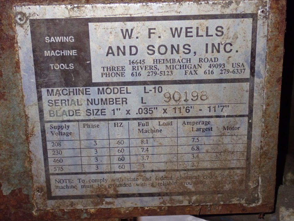 Wf Wells Horizontal Band Saw