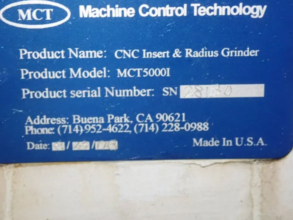 Machine Control Technology 2008 Machine Control Technology Mct5000i Cnc Insert  Radius Grinder