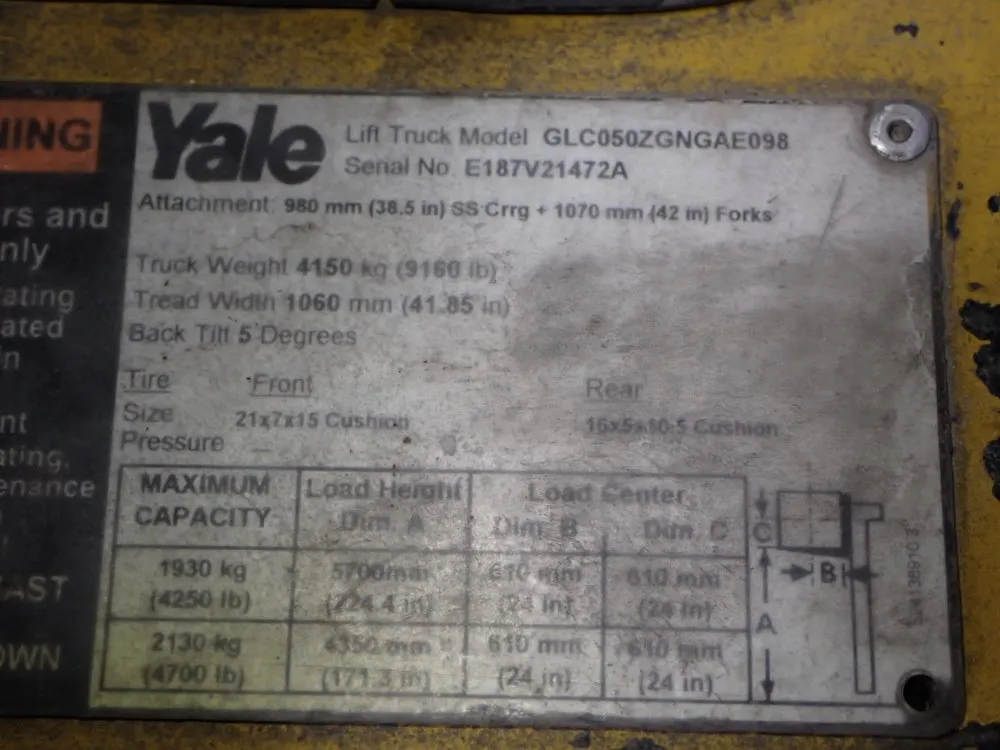 Yale 4250 Lbs Glc050zgngae098 Propane Forklift - Glc050zgngae098