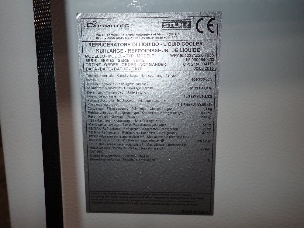 Cosmotec 2015 Cosmotec Wra9542221zsi07035 Chiller - Wra9542221zsi07035