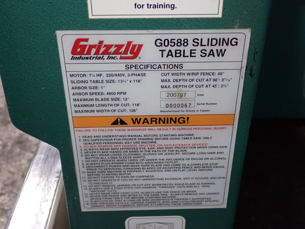 Grizzly 12" 2007 Grizzly G0588 Table Saw - G0588