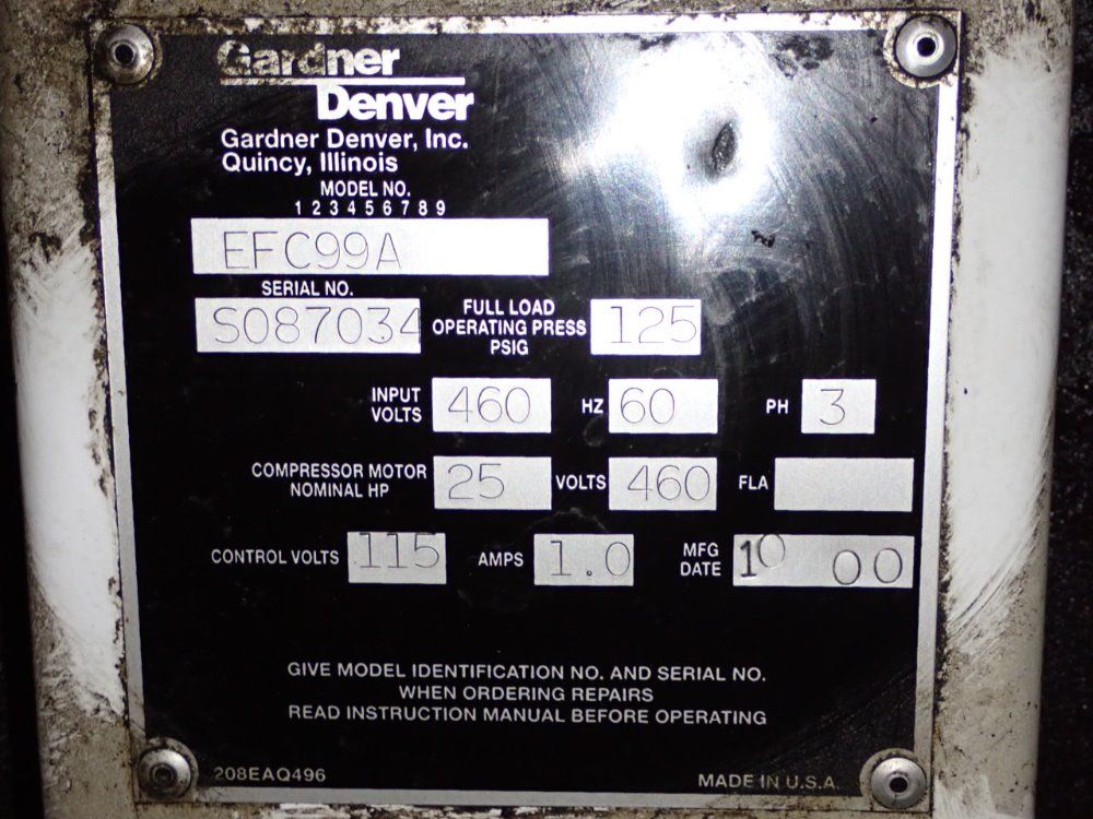 Gardner Denver 2000 Gardner Denver Efc99a Air Compressor