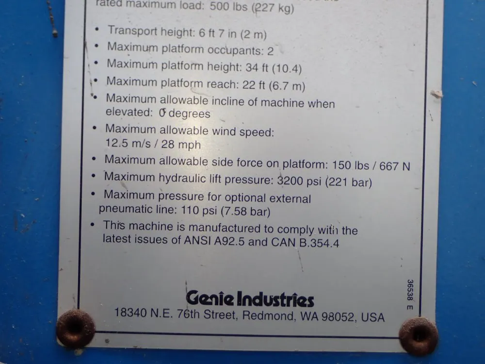 Genie 1999 Genie Z34  22n Boom Lift