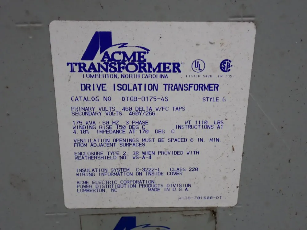 Acme Acme 175 Kva Transformer