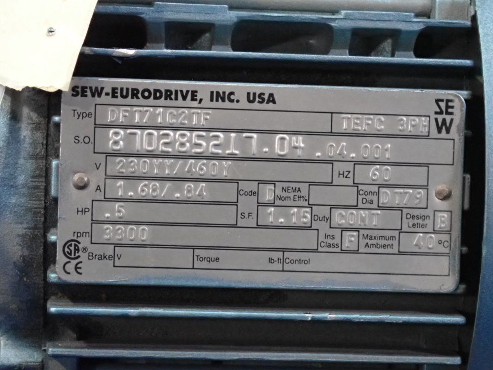 Sew-eurodrive .5 Hp Gear Drive - Sf37dt71c2tf
