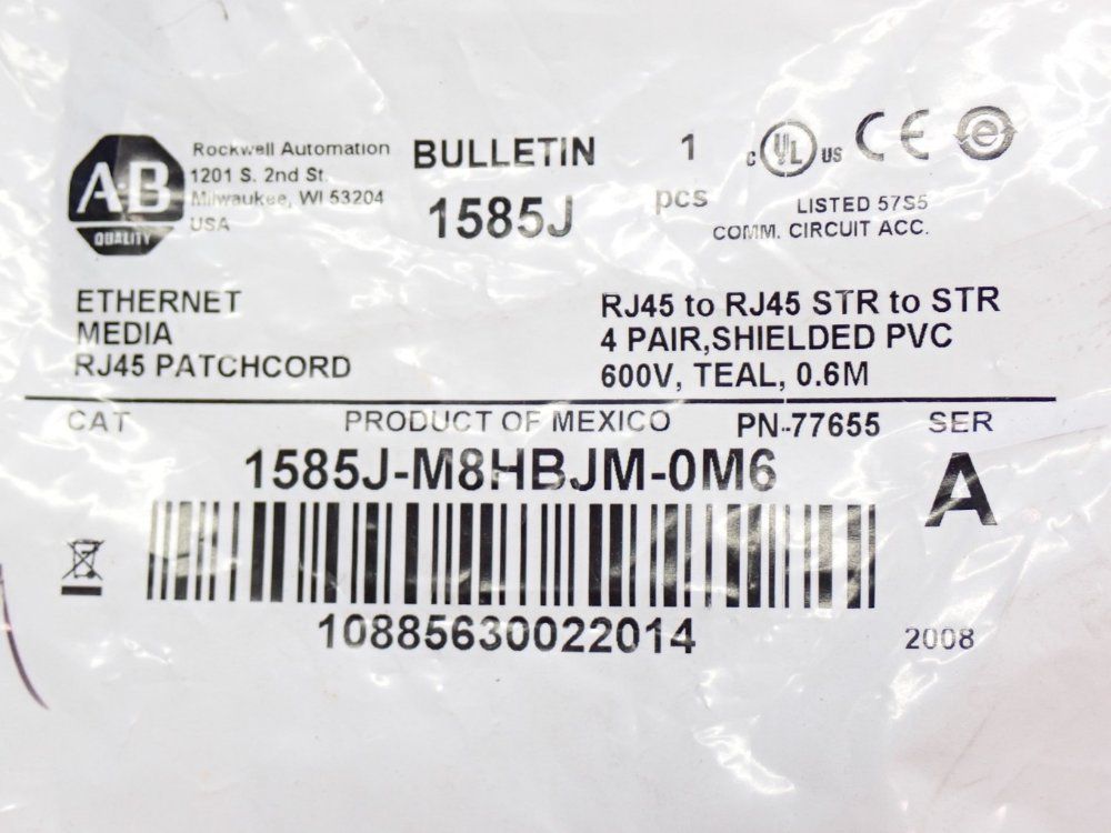 Allen Bradley Ethernet Cable Cat 6 - 1585j-m8hbjm-0m6