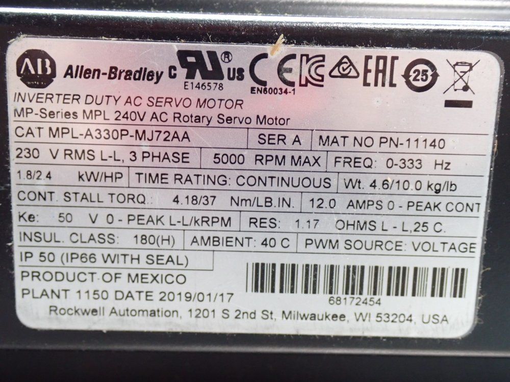 Allen Bradley Inverter Duty Ac Servo Motor