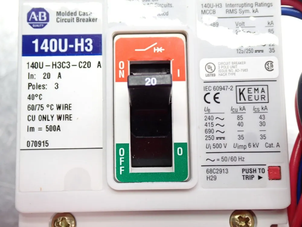 Allen Bradley Molded Case Circuit Breaker - 140u-h3c3-c20-a