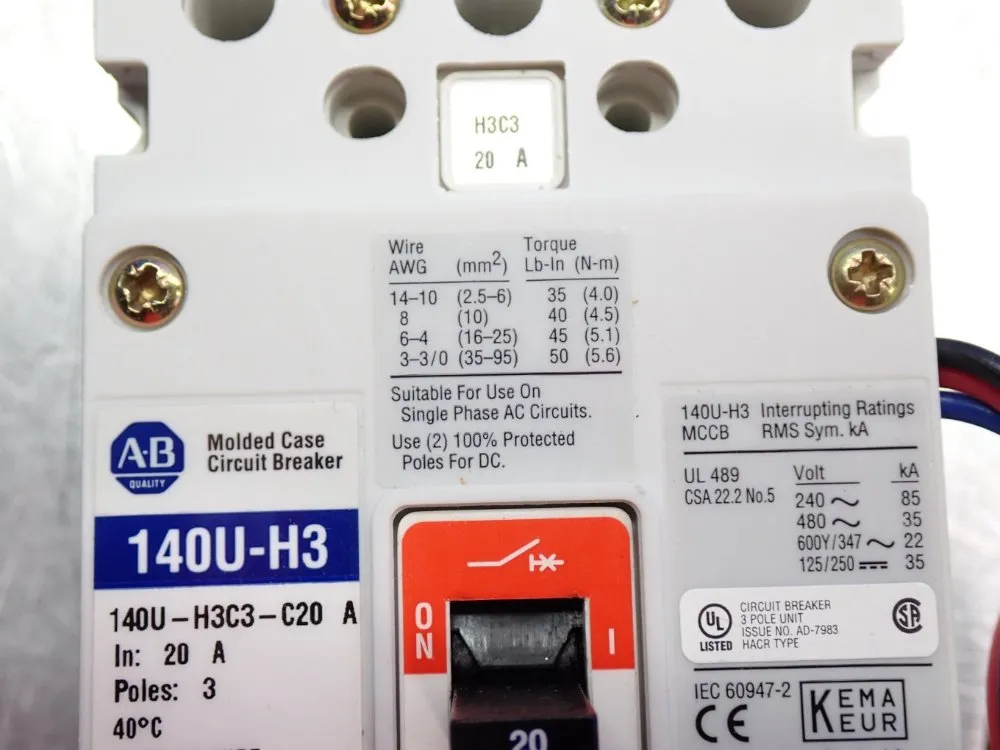 Allen Bradley Molded Case Circuit Breaker - 140u-h3c3-c20-a
