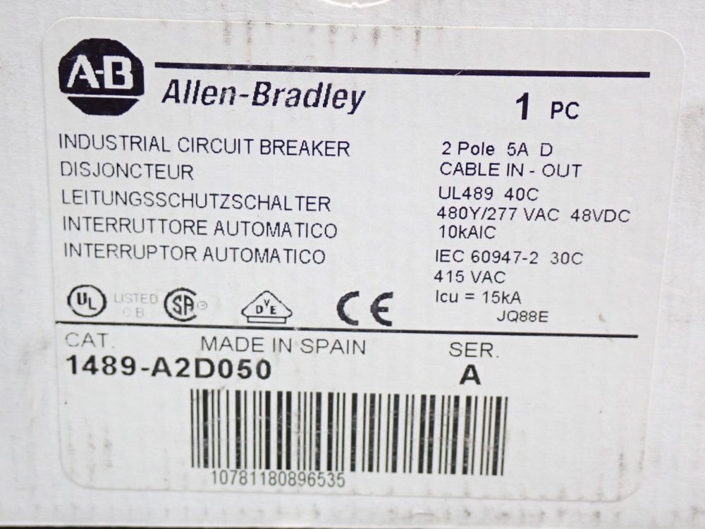 Allen Bradley Industrial Circuit Breaker - 1489-a2d050