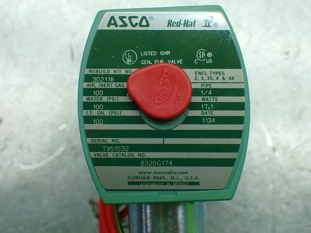 Asco 1/4" Pipe 100psi Redhat Solenoid Valve. - 8320g174