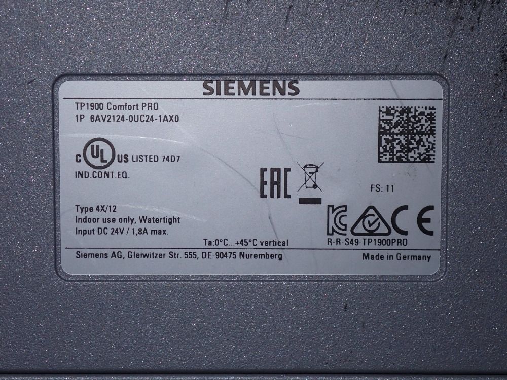 Siemens Siemens Tp1900 Comfort Pro Touch Screen Control Panel