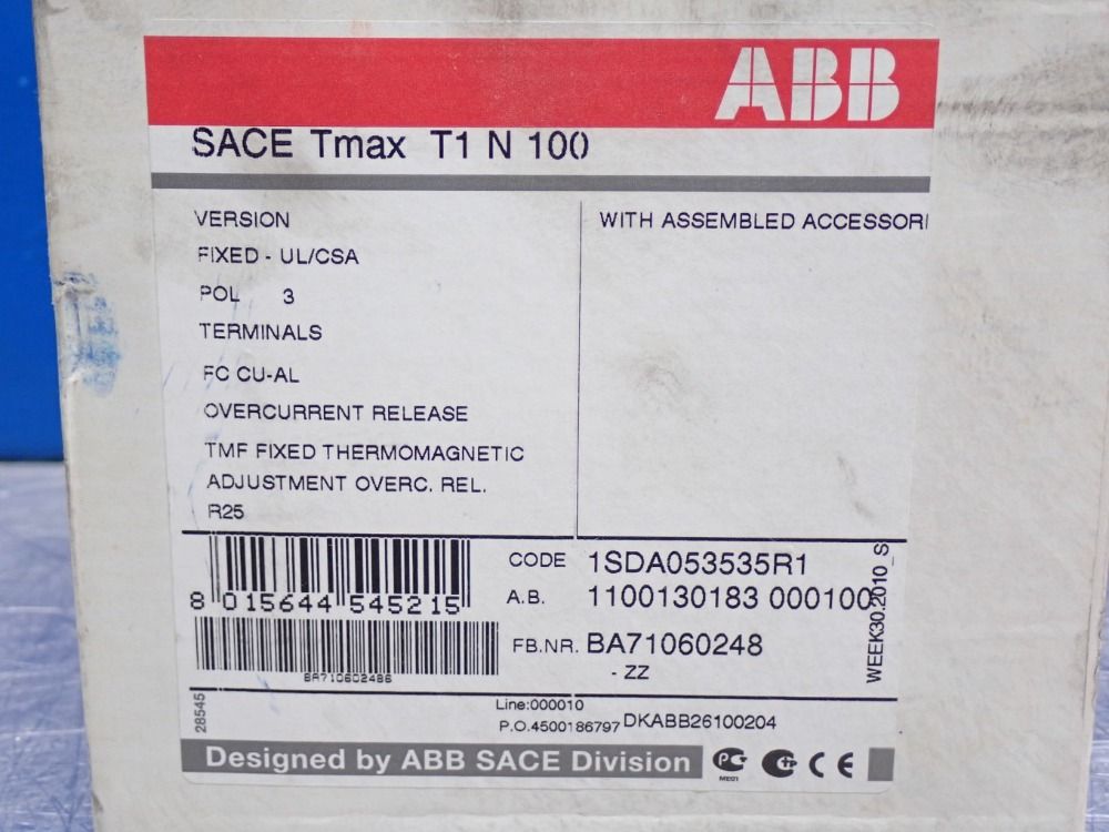Abb Tmax T1n Circuit Breaker - Sace-tmax-t1-n-100