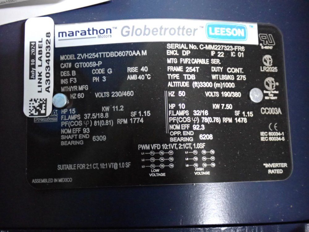 Marathon Motors 15 Hp Motor - 254ttdbd6070