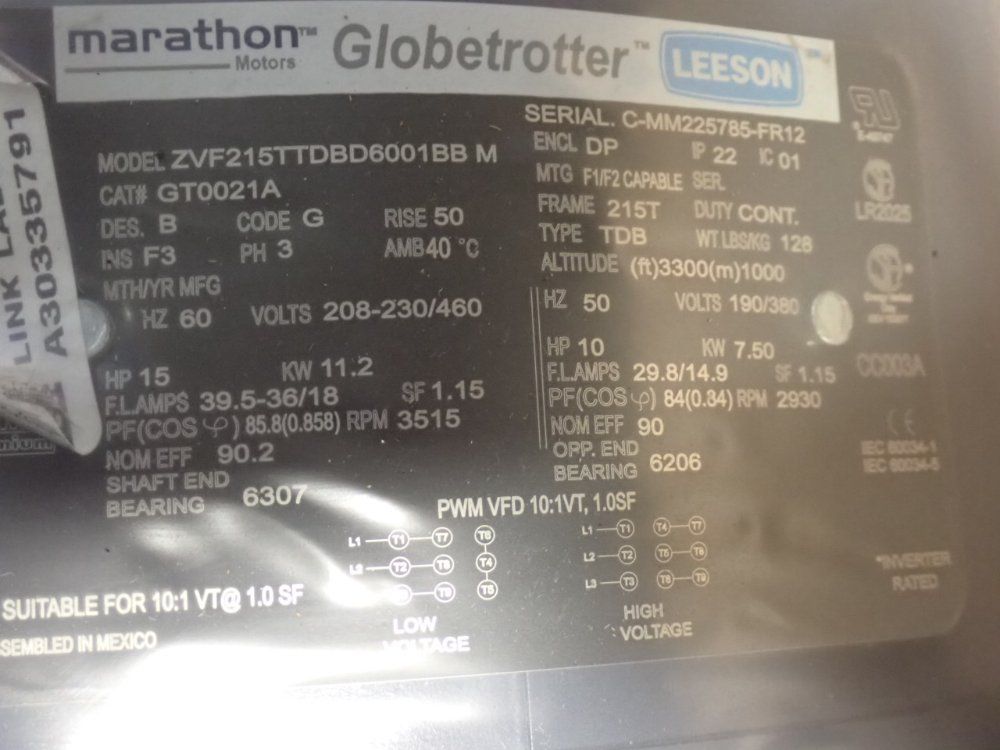 Marathon Motors 15 Hp Motor - 215ttdbd6001