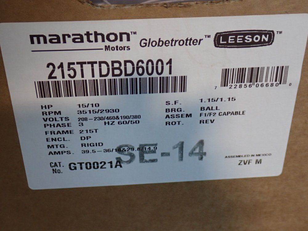 Marathon Motors 15 Hp Motor - 215ttdbd6001