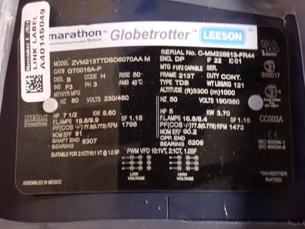 Marathon Motors 7.5 Hp Motor - 213ttdbd6070