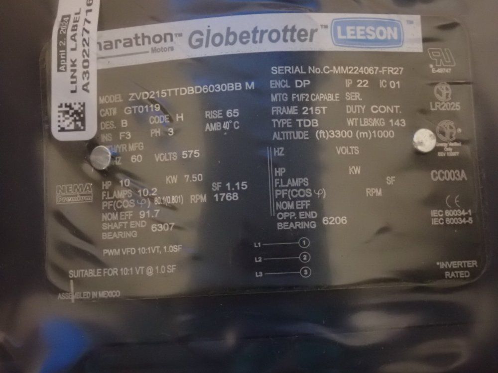 Marathon Motors 10 Hp Motor - 215ttdbd6030
