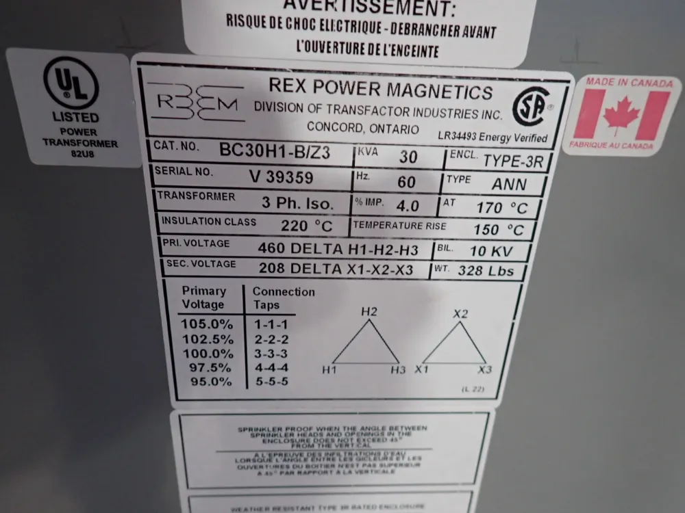 Rex 30 Kva Transformer - Bc30h1-b/z3