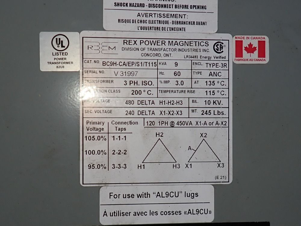 Rex 9 Kva Transformer - Bc9h-ca/ep/s1/t115