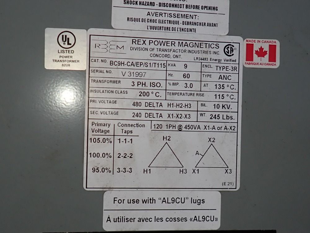 Rex 9 Kva Transformer - Bc9h-ca/ep/s1/t115