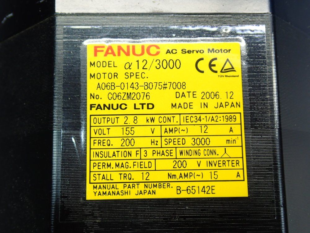 Fanuc 3000rpm Ac Servo Motor - A06b-0143-b075#7008
