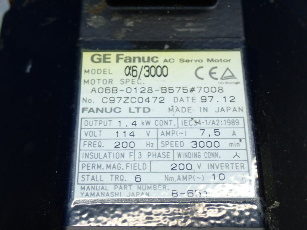 Fanuc 3000rpm Ac Servo Motor Unit - A06b-0128-b575#7008