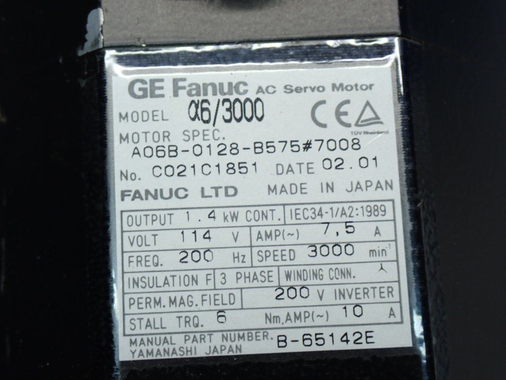 Fanuc 3000rpm Ac Servo Motor Unit - A06b-0128-b575#7008