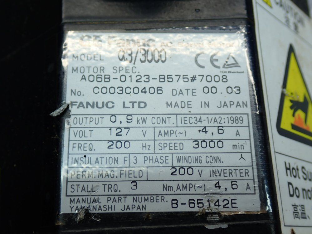 Fanuc 3000rpm Ac Servo Motor Unit - A06b-0123-b575#7008