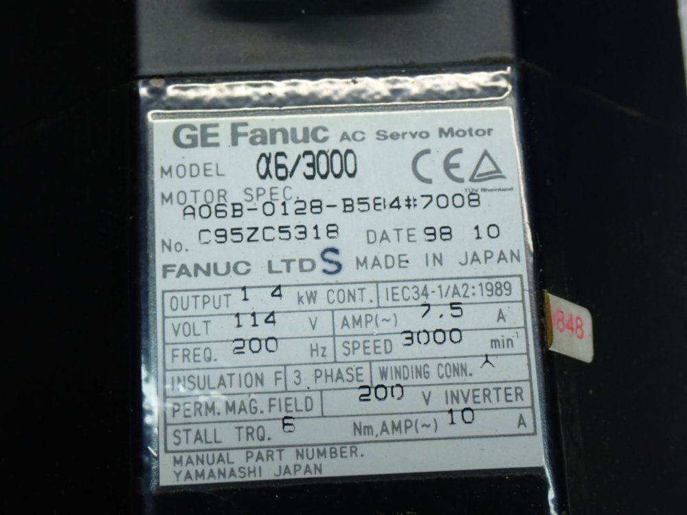Fanuc 3000rpm Ac Servo Motor - A06b-0128-b584#7008