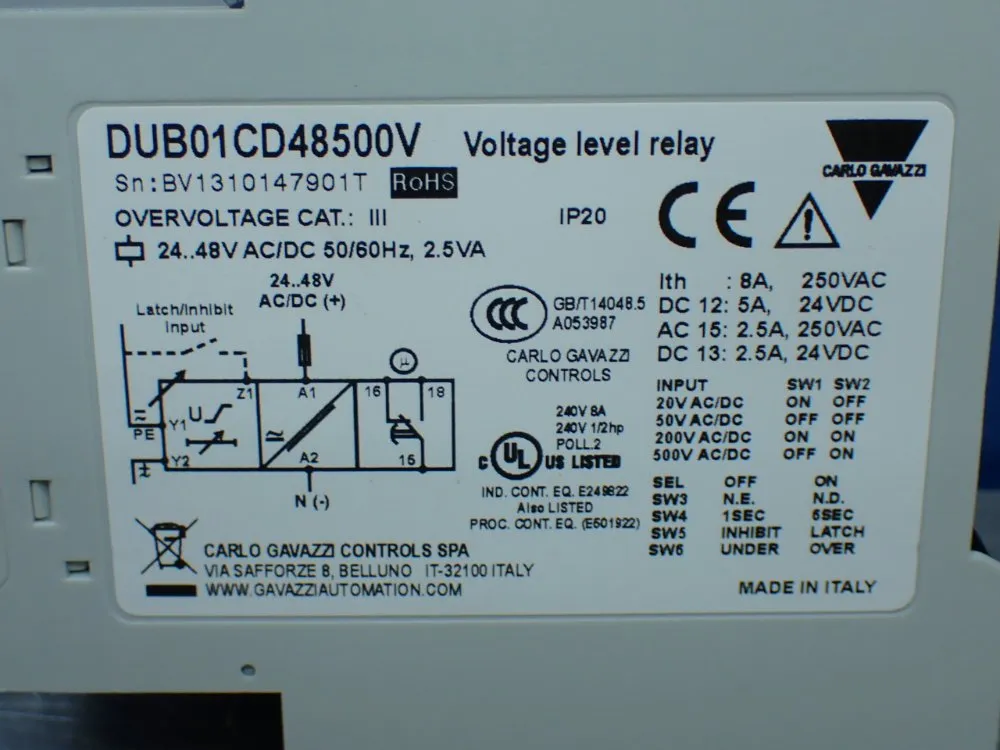 Carlo Gavazzi Voltage Level Relay - Dub01cd48500v