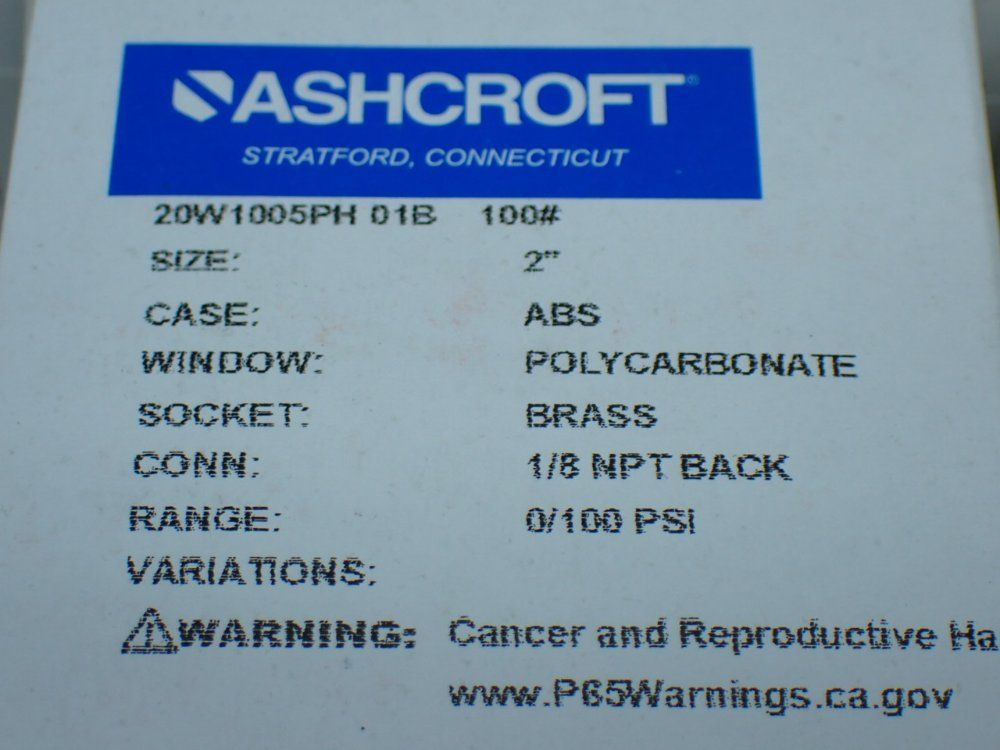Ashcroft 0-100psi 1/8npt 5 Pressure Gauges 0-100psi - 20w1005ph 100#