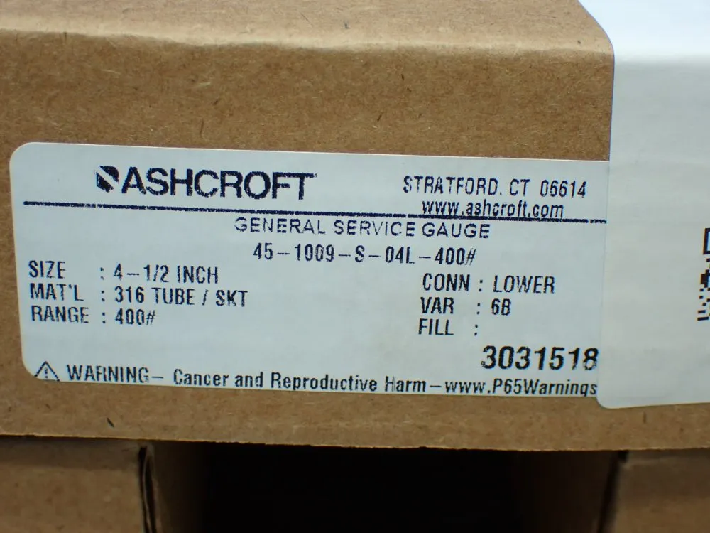 Ashcroft 4-1/2" 400# Range 3 Pressure Gauges - 45-1009-s-04l-400#