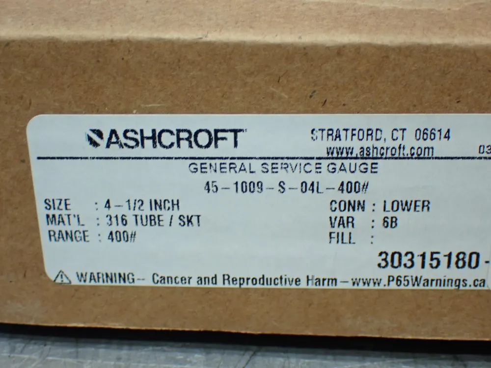 Ashcroft 4-1/2" 400# Range 3 Pressure Gauges - 45-1009-s-04l-400#