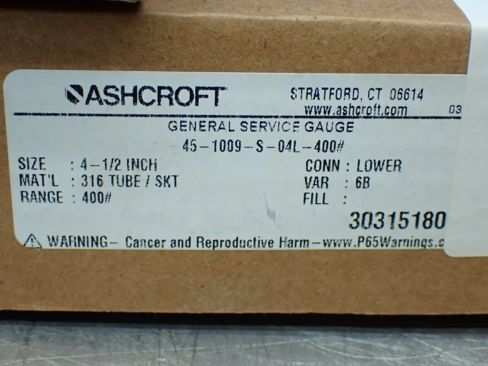 Ashcroft 4-1/2" 400# Range 3 Pressure Gauges - 45-1009-s-04l-400#