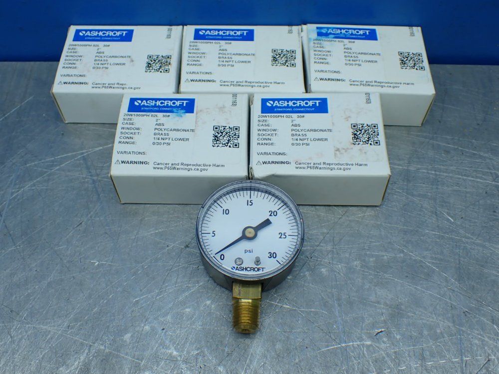 Ashcroft 2" 1/4npt 0-30psi 5 Pressure Gauges - 20w1005ph 02l 30#