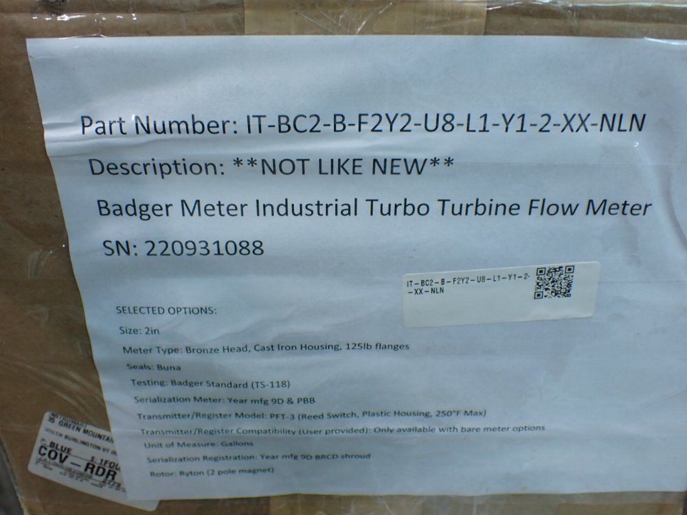Badger Meter 2" Turbine Flow Meter - It-bc2-b-f2y2-u8-l1-y1-2-xx-nln