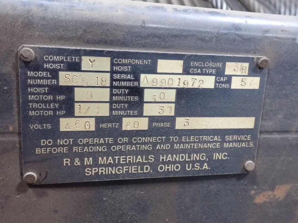 R & M Materials Handling Inc. 5 Ton Hoist - Sc 518