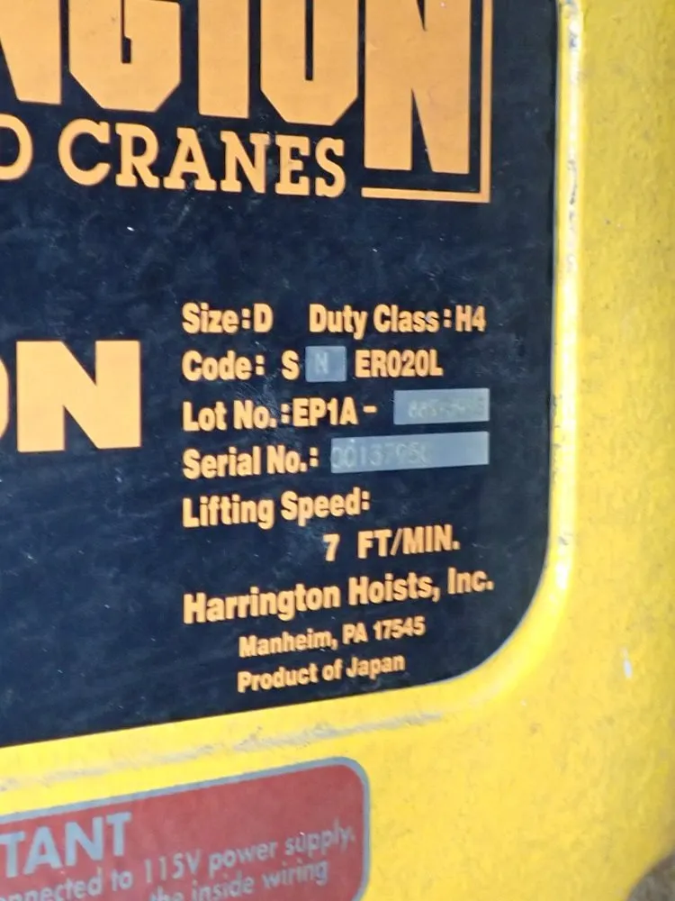 Harrington 2 Ton Electric Chain Hoist - Ep1a-00sy3915