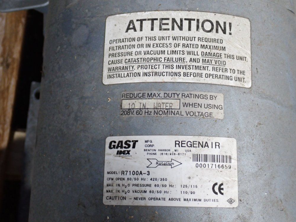 Gast Index Regenair 8-10 Hp Regenerative Blower - R7100a-3