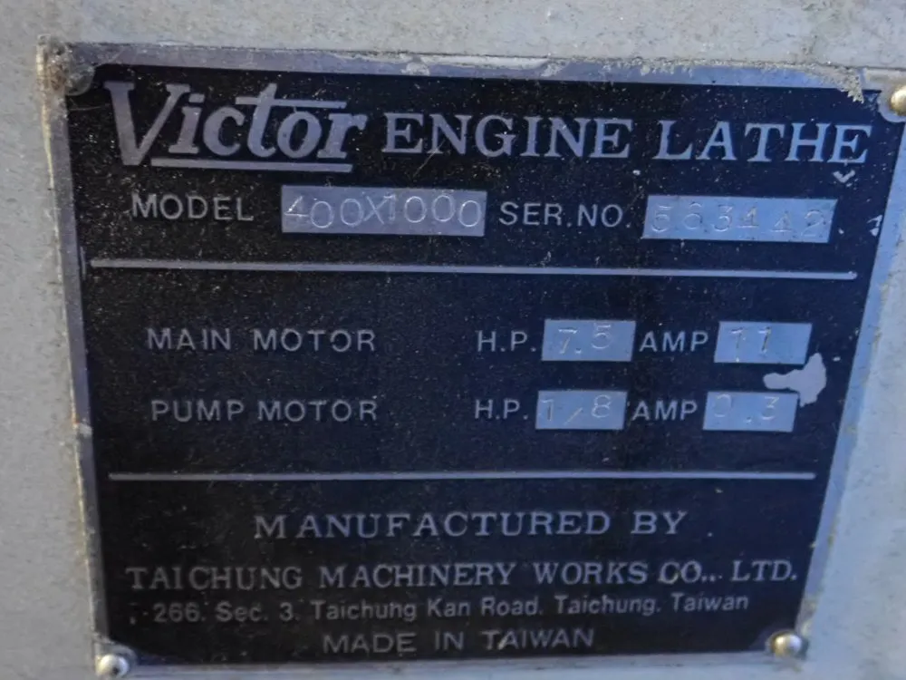 Victor / Taichung Machinery 20" X 40" Lathe - 400x1000