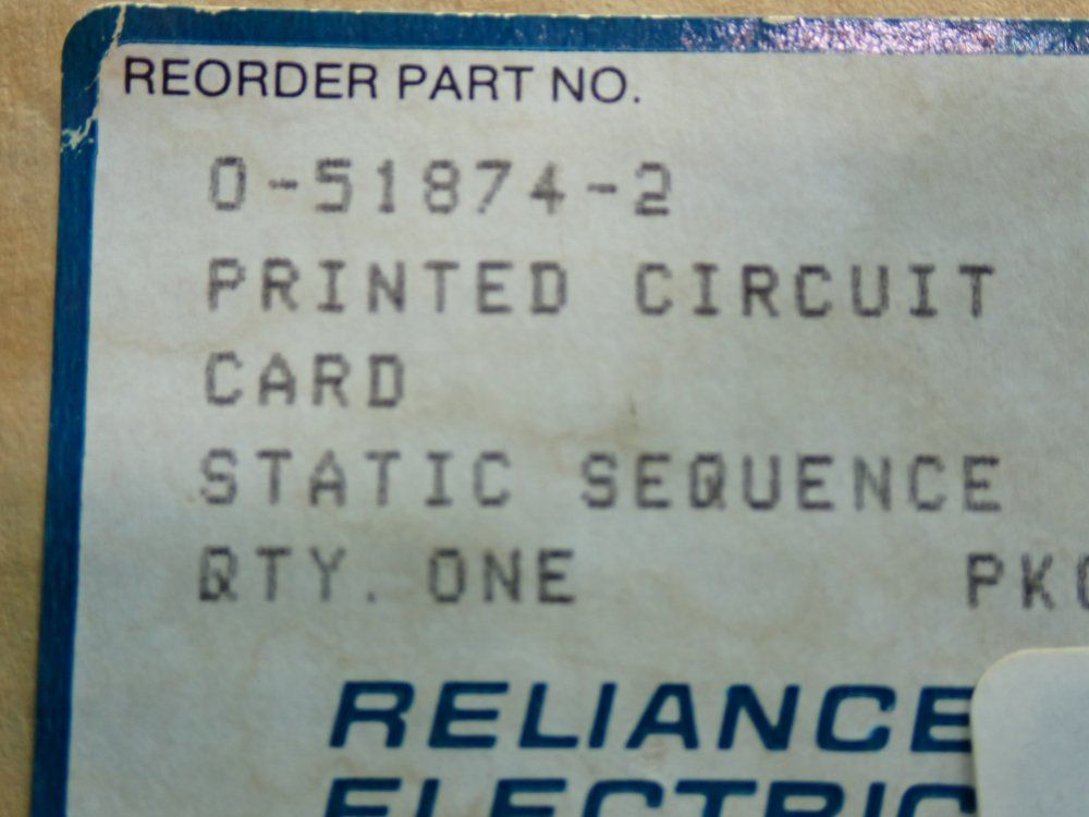 Reliance Electric Static Sequence Pcb Card - 0-51874-2