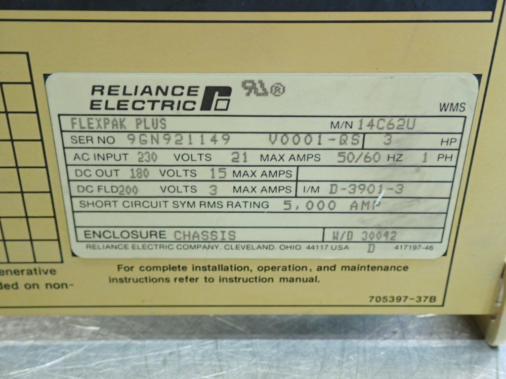 Reliance Electric Flexpak Plus Vs-drive Unit - 14c62u